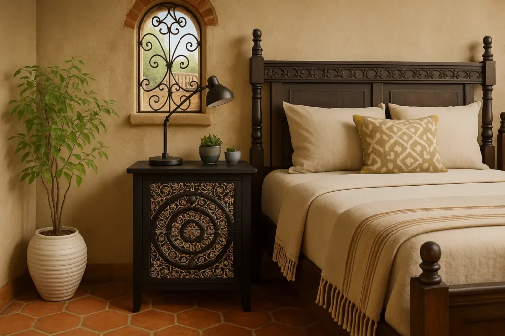 COZAYH 2-Drawer Nightstand: Boho Charm with a Touch of Gold - Mediterranean Spanish Style Bedroom Ideas
