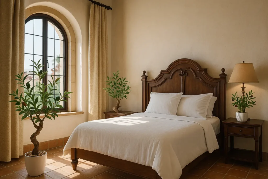 Faux Olive Tree in Ceramic Pot - Mediterranean Spanish Style Bedroom Ideas