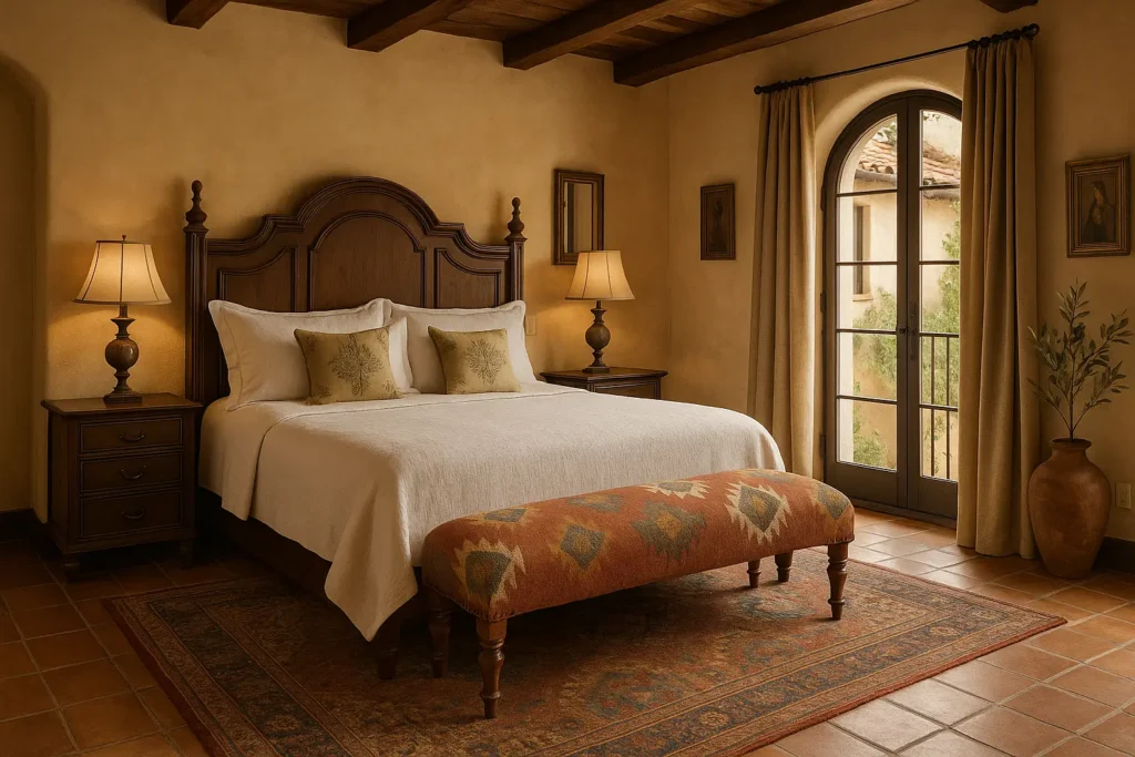 Handwoven Jute Upholstered Bench: Rustic Craftsmanship with Global Soul - Mediterranean Spanish Style Bedroom Ideas