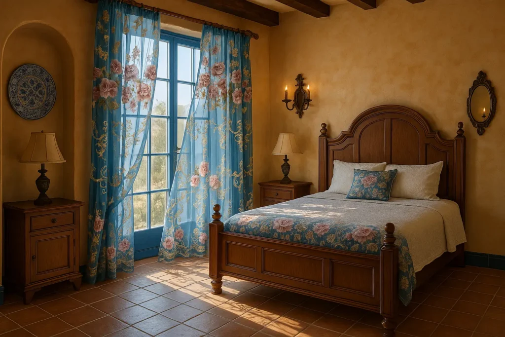 Exquisite European Embroidered Floral Sheer - Mediterranean Spanish Style Bedroom Ideas