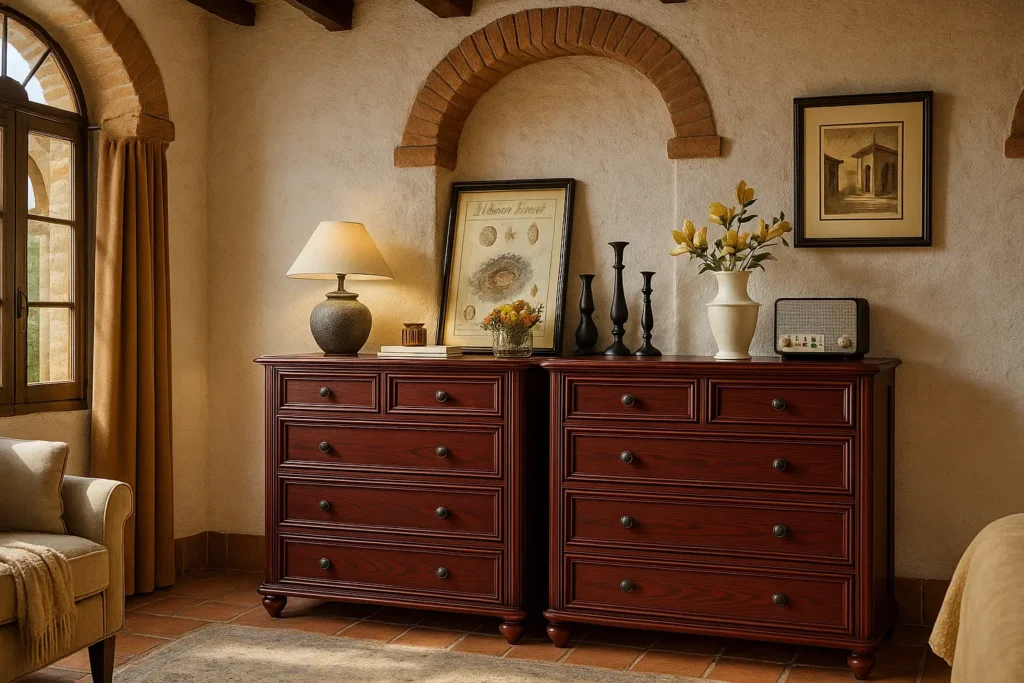 RWYHG Farmhouse 5-Drawer Dressers (Set of 2): Rustic Style Meets Smart Storage - Mediterranean Spanish Style Bedroom Ideas