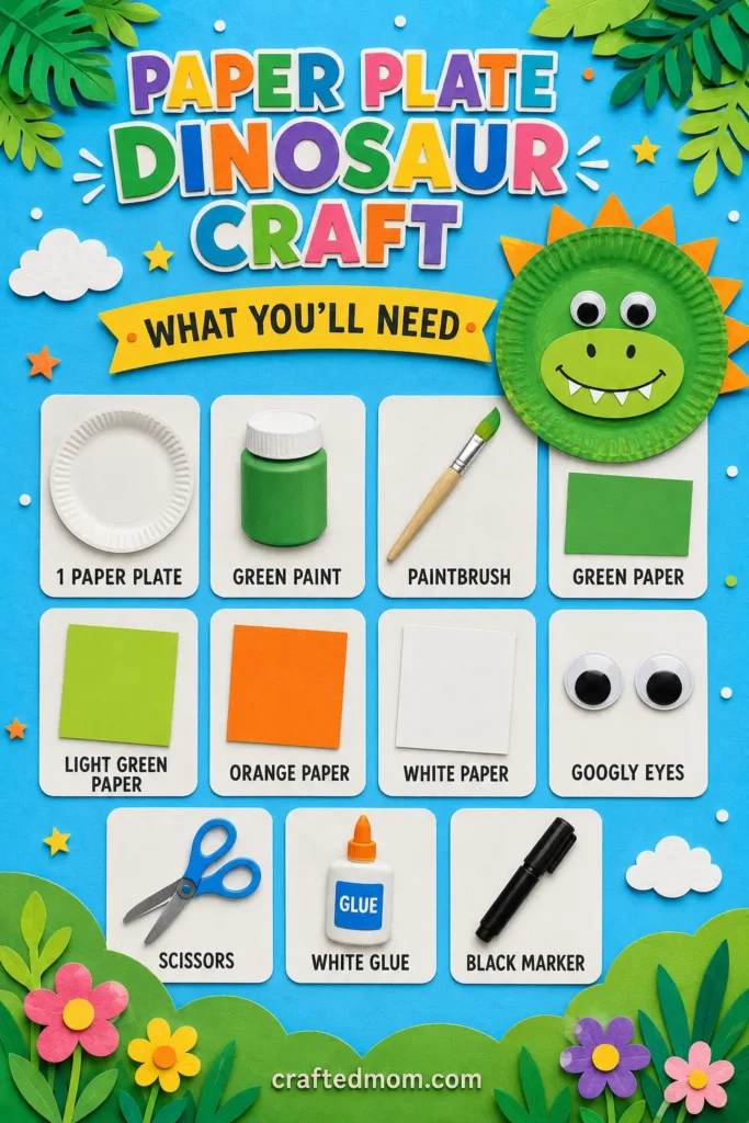 DIY Paper plate dinosaur craft - Supplies You’ll Need