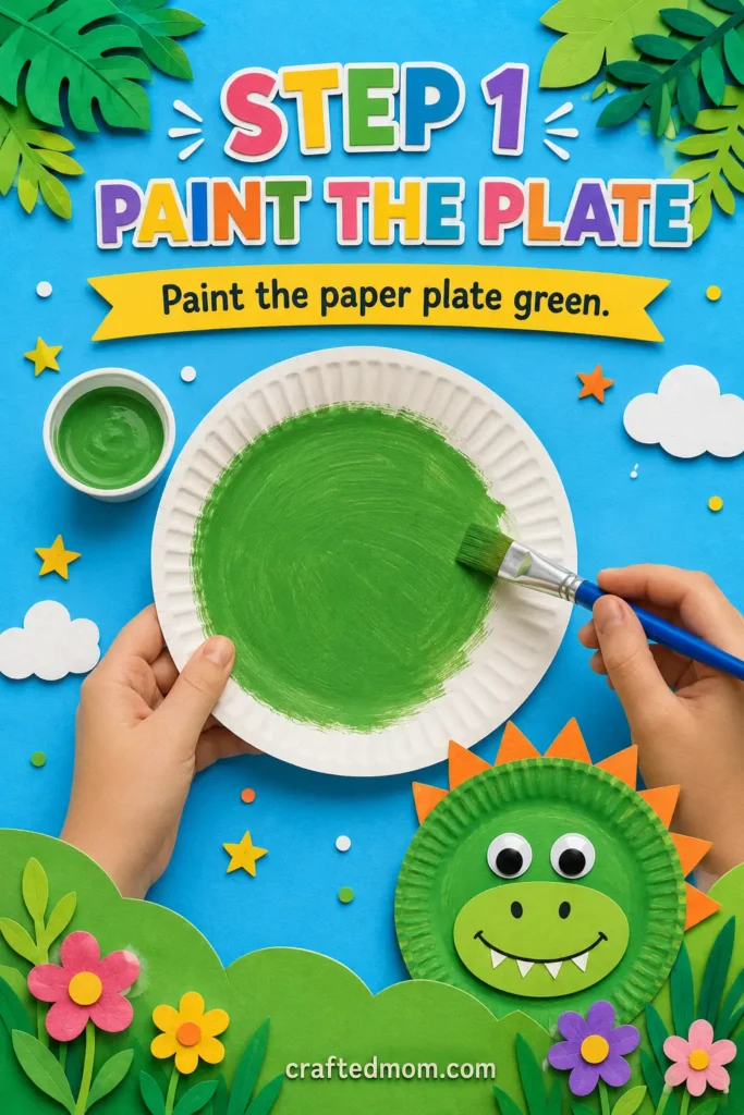 DIY Paper plate dinosaur craft -Step 1: Cut the Paper Plate