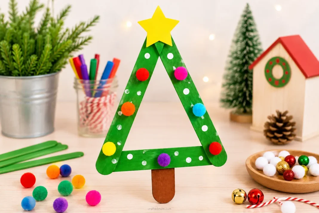 Easy Christmas Popsicle stick tree craft for kids cover Easy Christmas Popsicle stick tree craft for kids cover