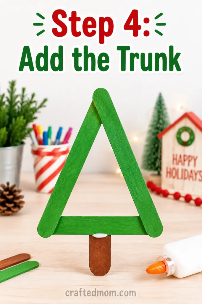Easy Christmas Popsicle stick tree craft for kids Easy Christmas Popsicle stick tree craft for kids - Step 4: Add the Trunk