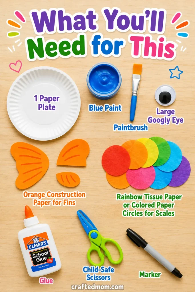Easy Toddler paper plate rainbow fish craft - Supplies You’ll Need