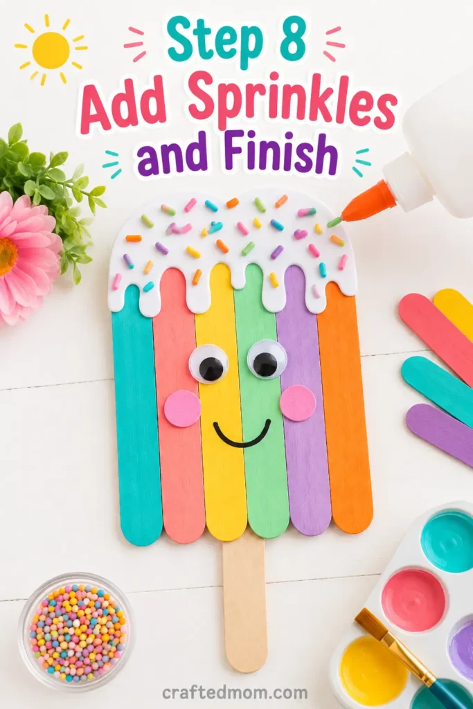 Easy summer paper plate ice cream cone craft for kids - Step 8: Add the Smile and Cheeks