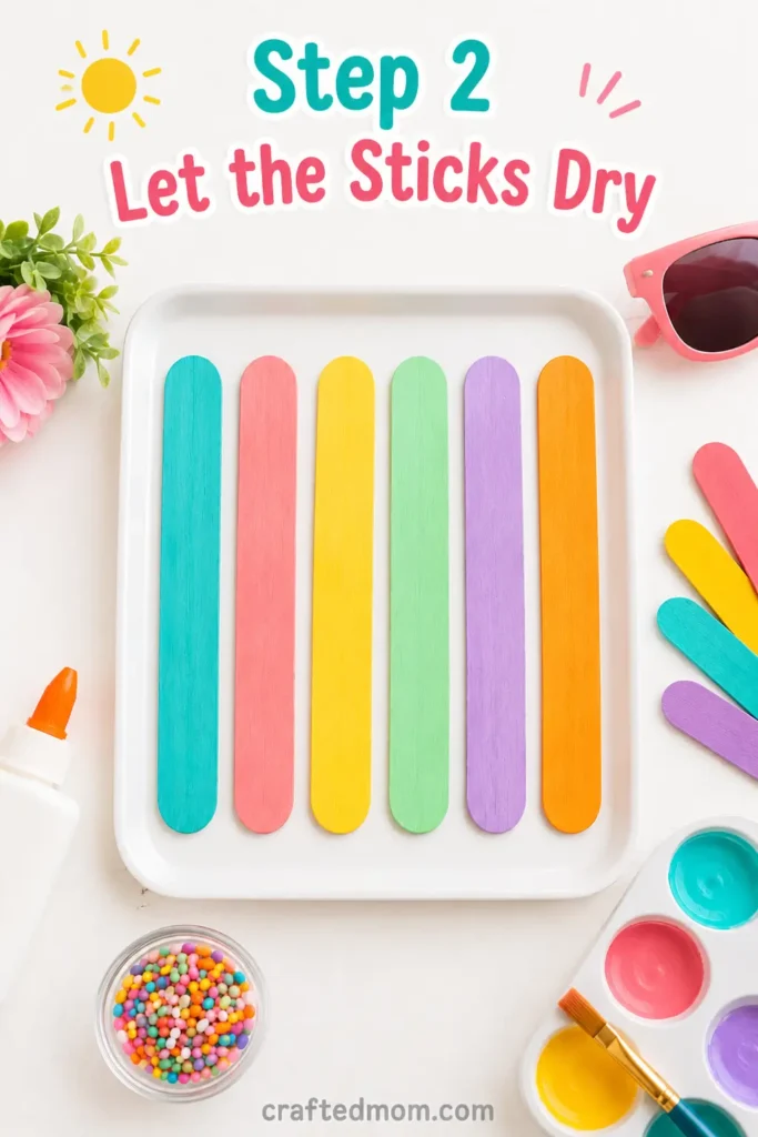 Easy summer paper plate ice cream cone craft for kids - Step 2: Let the Sticks Dry