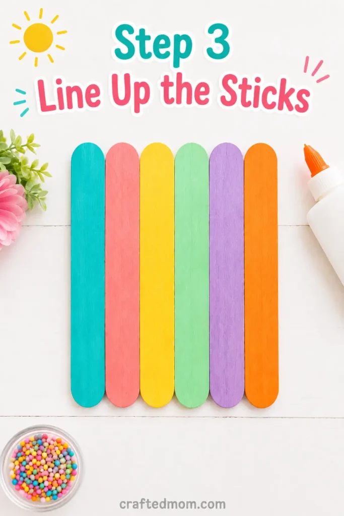 Easy summer paper plate ice cream cone craft for kids - Step 3: Line Up the Sticks