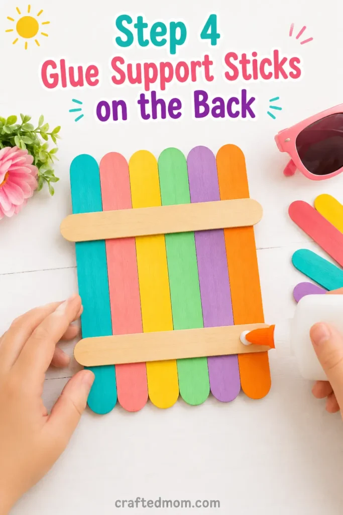 Easy summer paper plate ice cream cone craft for kids - Step 4: Glue Support Sticks on the Back