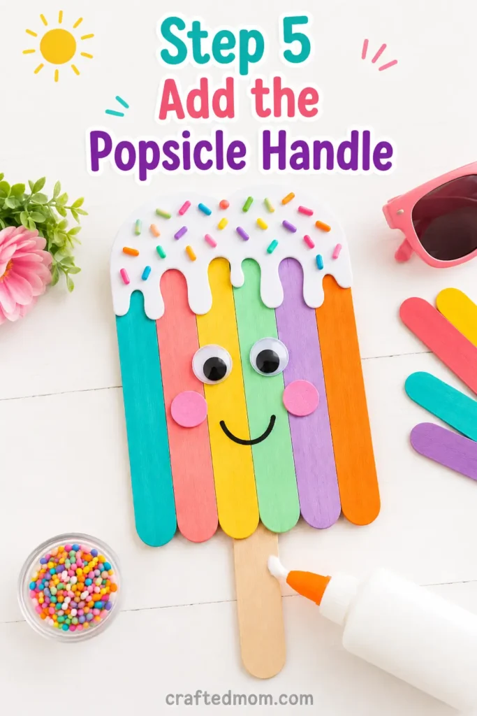 Easy summer paper plate ice cream cone craft for kids - Step 5: Add the Popsicle Handle