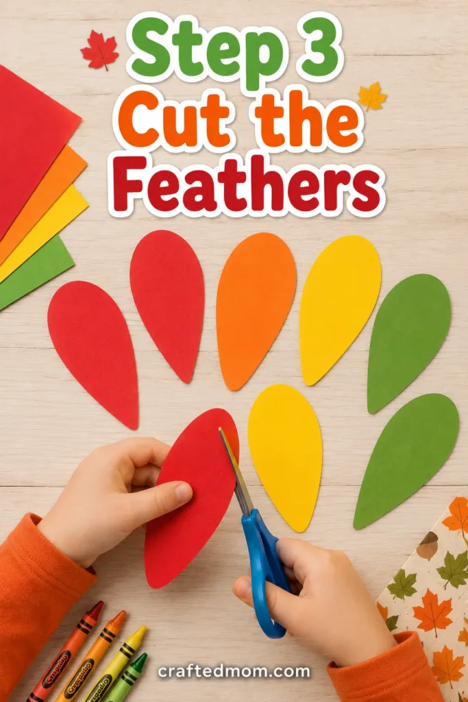 Easy thanksgiving paper plate turkey craft - Step 3: Cut the Feathers