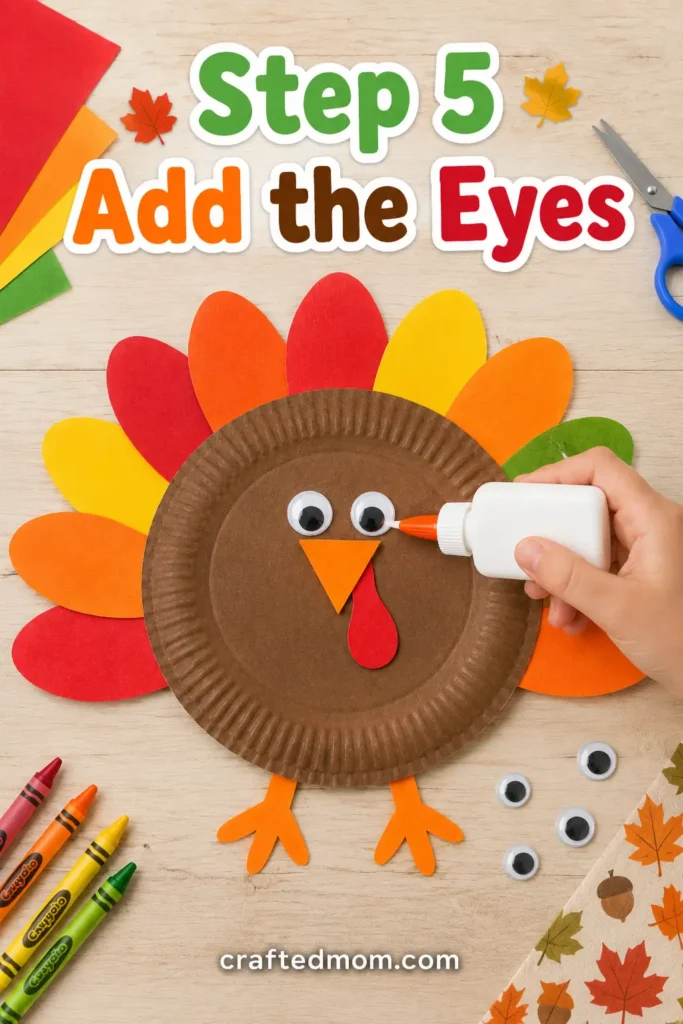 Easy thanksgiving paper plate turkey craft - Step 5: Add the Eyes