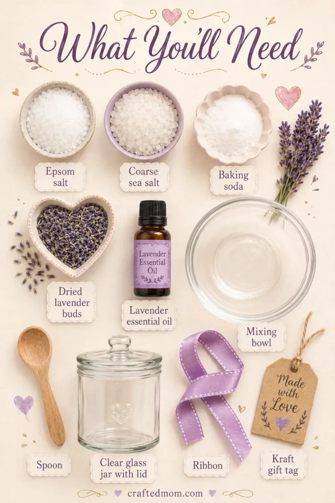 Handmade Gift DIY Lavender Bath Salts Jar Gift - Supplies You’ll Need