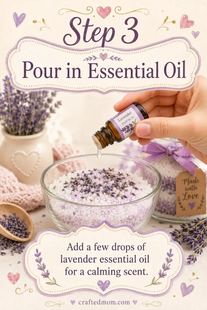 Handmade Gift DIY Lavender Bath Salts Jar Gift - Step 3: Pour in Essential Oil