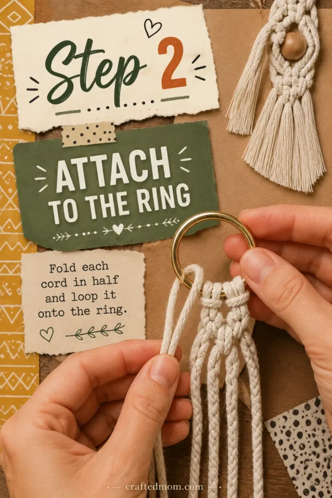 Handmade Gift DIY Macrame Keychain - Step 2: Attach the Cord to the Ring