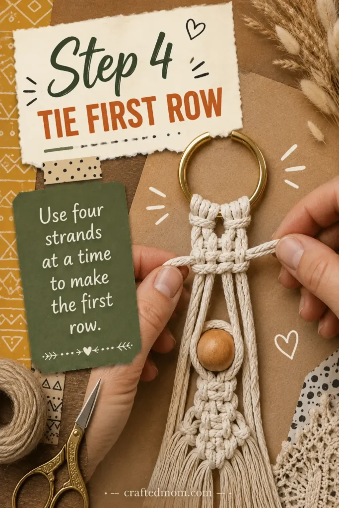 Handmade Gift DIY Macrame Keychain - Step 4: Tie the First Row