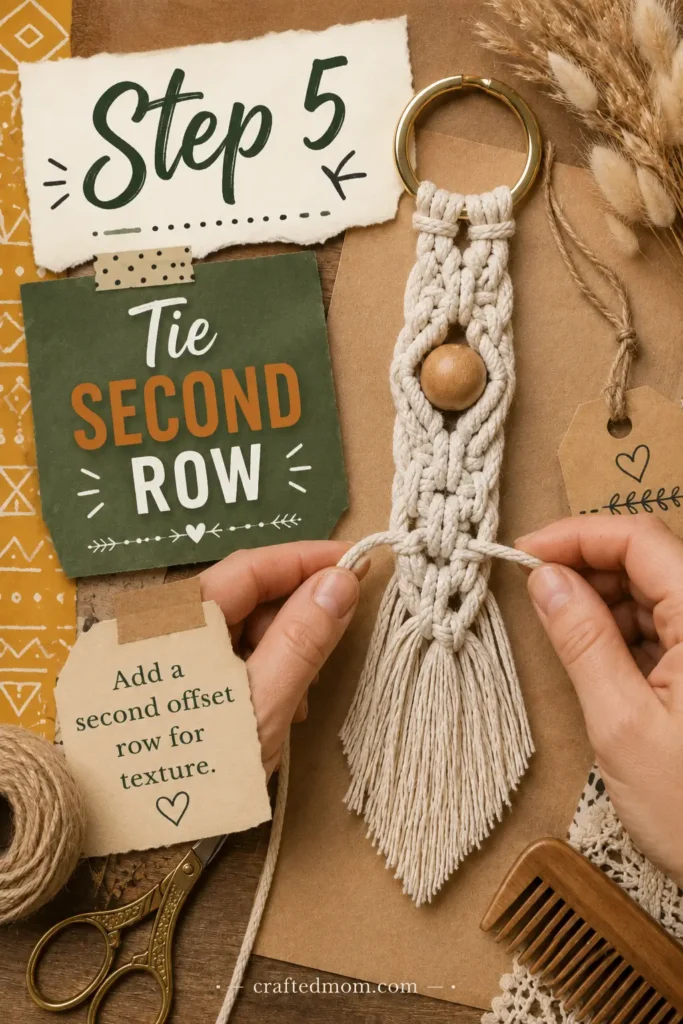 Handmade Gift DIY Macrame Keychain - Step 5: Tie the Second Row