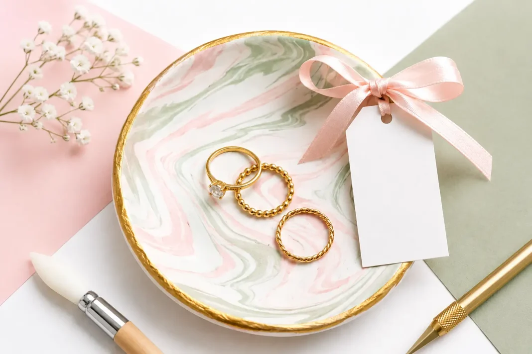 Handmade Gift DIY Marbled Clay Ring Dish cover