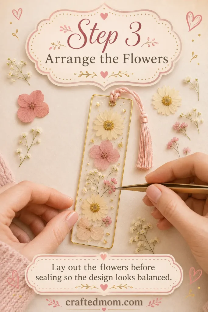 Handmade Gift DIY Pressed Flower Bookmark Gift - Step 3: Arrange the Flowers