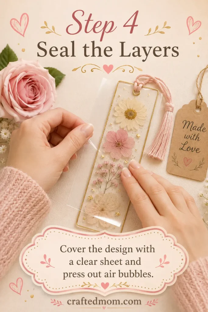 Handmade Gift DIY Pressed Flower Bookmark Gift - Step 4: Seal the Layers