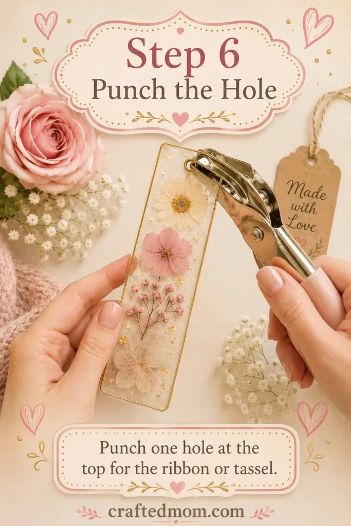Handmade Gift DIY Pressed Flower Bookmark Gift - Step 6: Punch the Hole