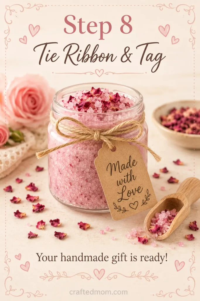 Handmade Gift DIY Rose Sugar Scrub Jar - Step 8: Tie Ribbon and Tag