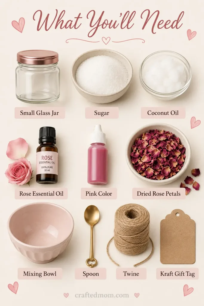 Handmade Gift DIY Rose Sugar Scrub Jar - Supplies You’ll Need