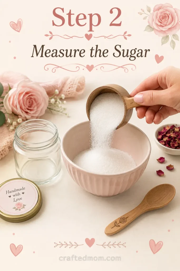 Handmade Gift DIY Rose Sugar Scrub Jar - Step 2: Measure the Sugar