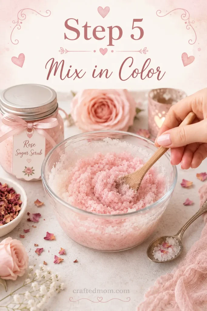 Handmade Gift DIY Rose Sugar Scrub Jar - Step 5: Mix in Color