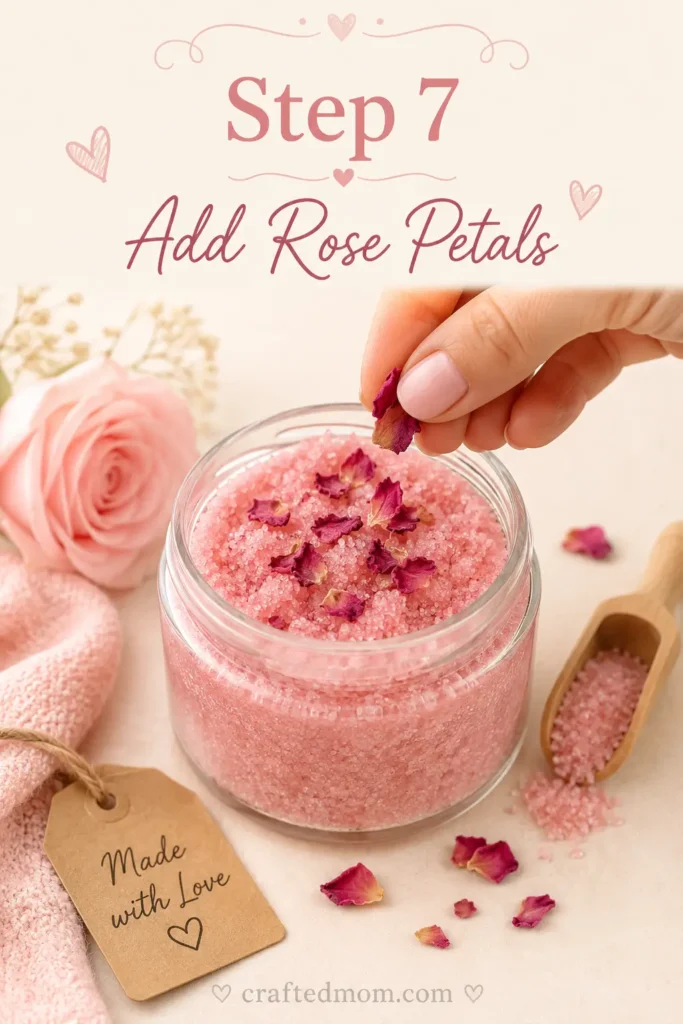 Handmade Gift DIY Rose Sugar Scrub Jar - Step 7: Add Rose Petals