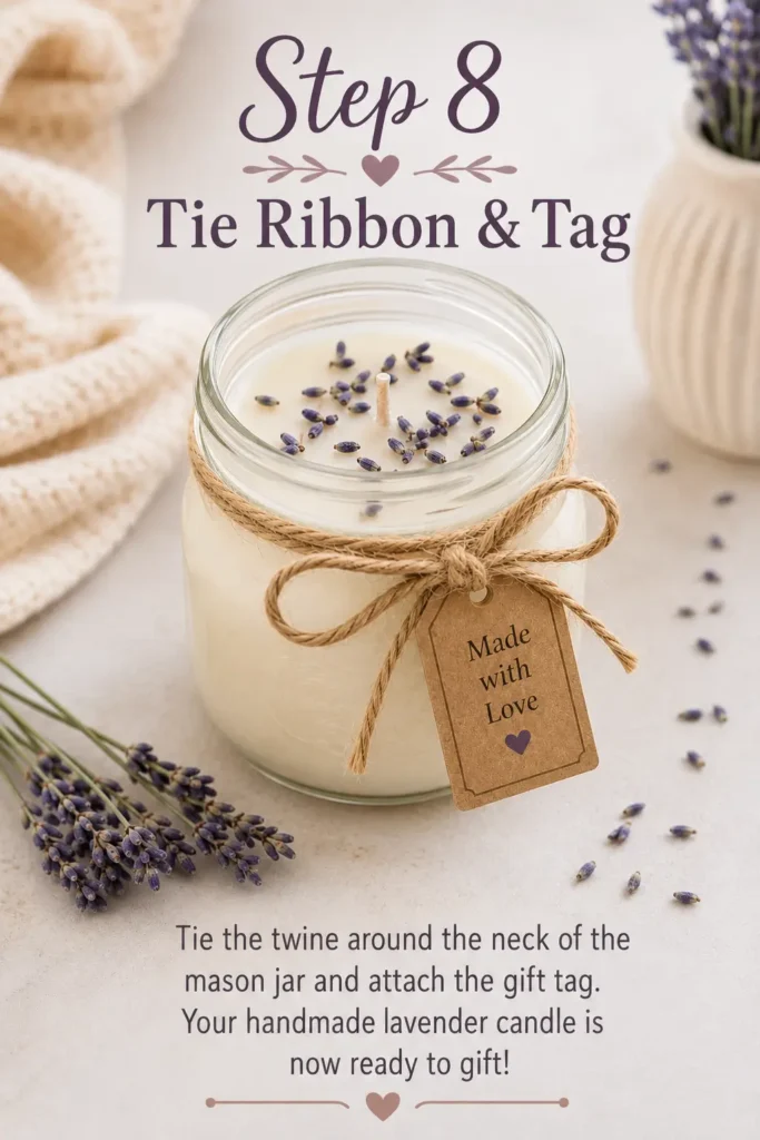 Handmade gift DIY mason Jar Candle - Step 8: Tie Ribbon and Tag
