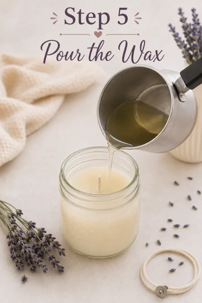 Handmade gift DIY mason Jar Candle - Step 5: Pour the Wax