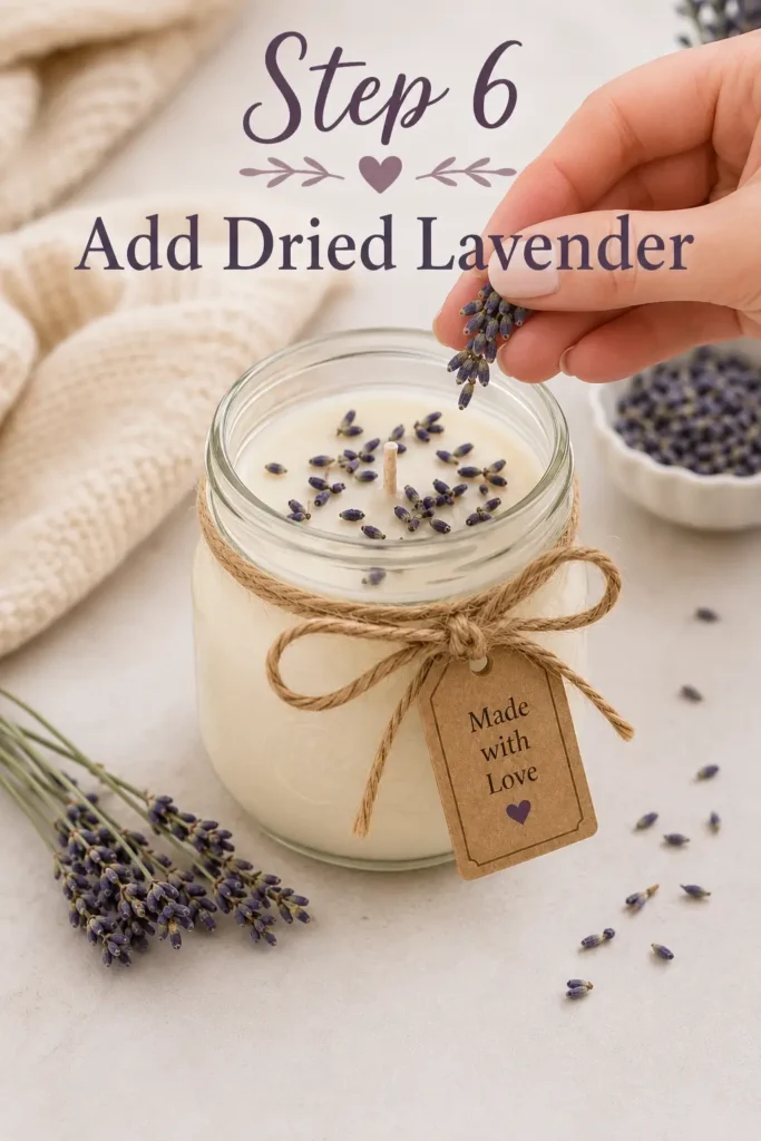 Handmade gift DIY mason Jar Candle - Step 6: Add the Lavender Look Safely