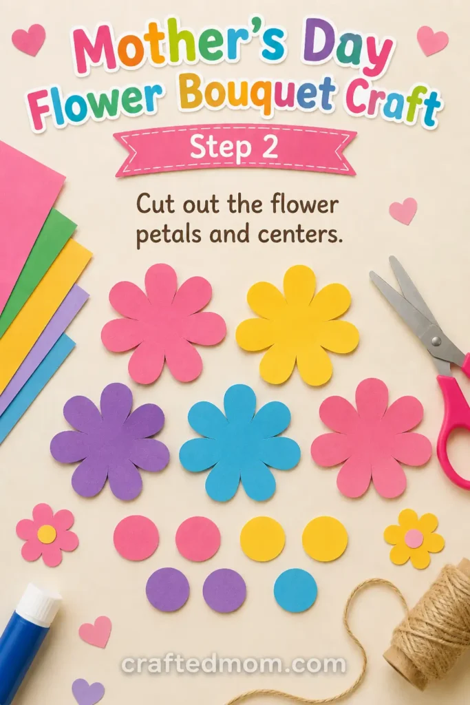 mothers day flower bouquet craft - Step 2: Cut Out the Flower Petals and Centers