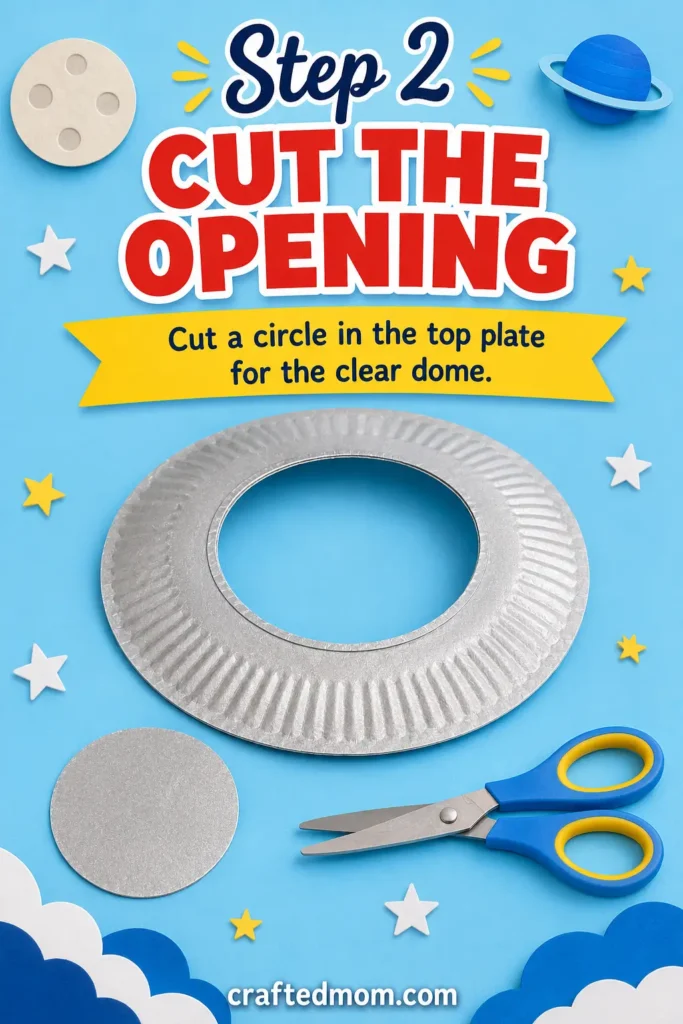 space Craft DIY Paper Plate UFO - Step 2: Cut the Opening