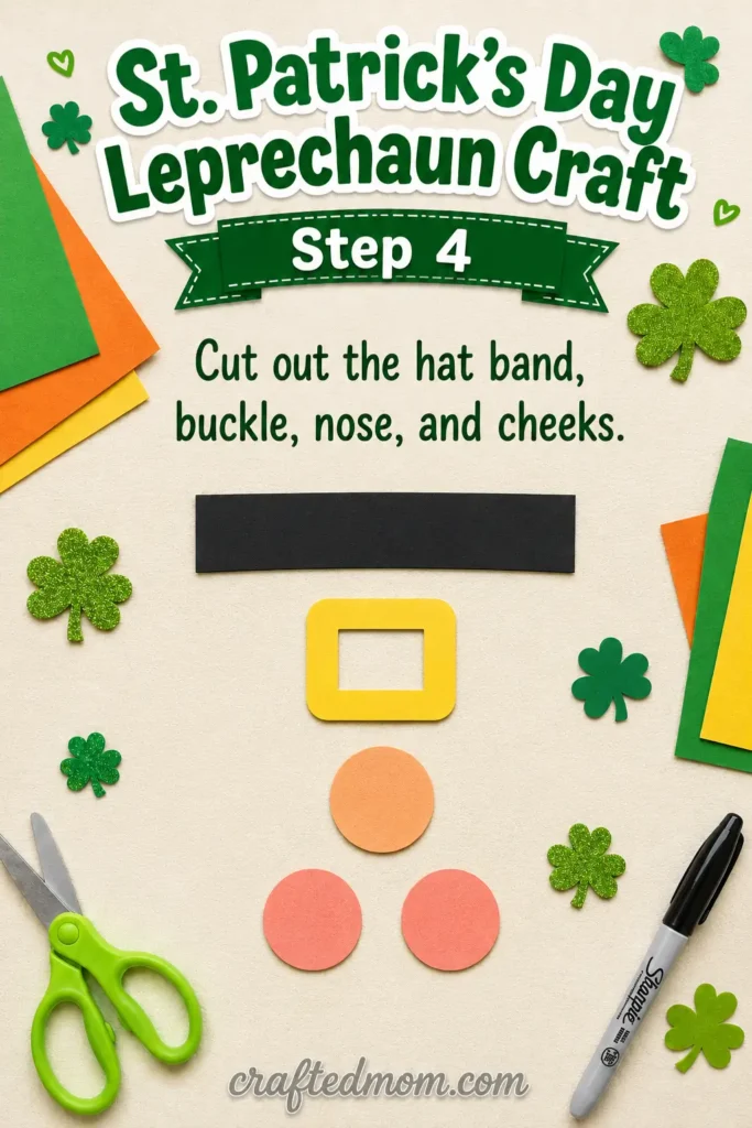 st patricks day leprechaun craft - Step 4: Cut Out the Hat Band, Buckle, Nose, and Cheeks