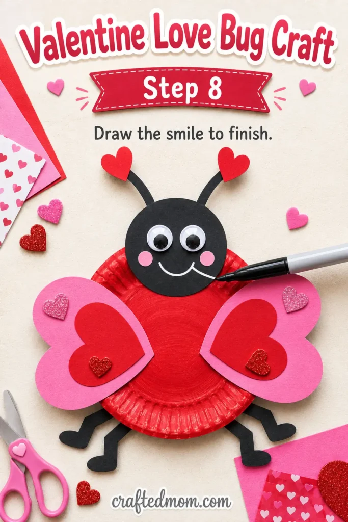 valentine love bug craft - Step 8: Draw the Smile to Finish