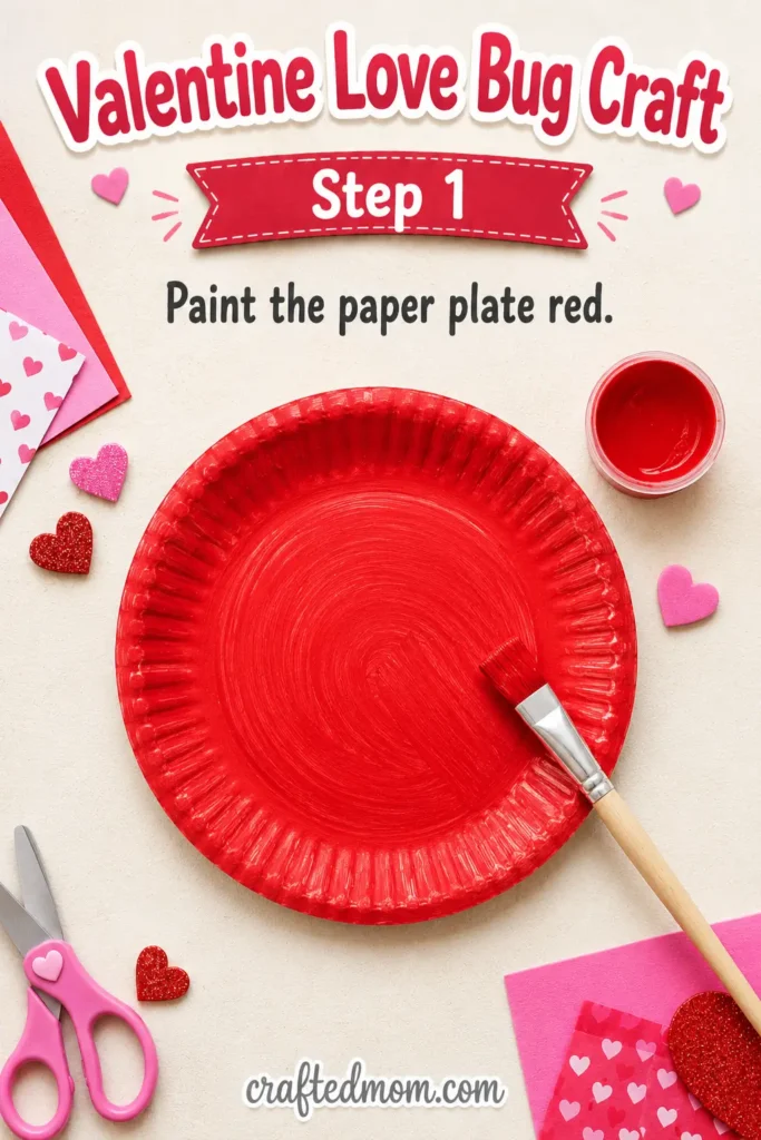 valentine love bug craft - Step 1: Paint the Paper Plate Red