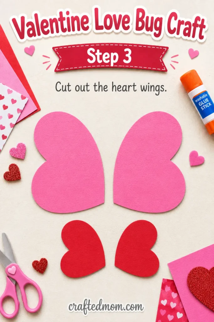 valentine love bug craft - Step 3: Cut Out the Heart Wings