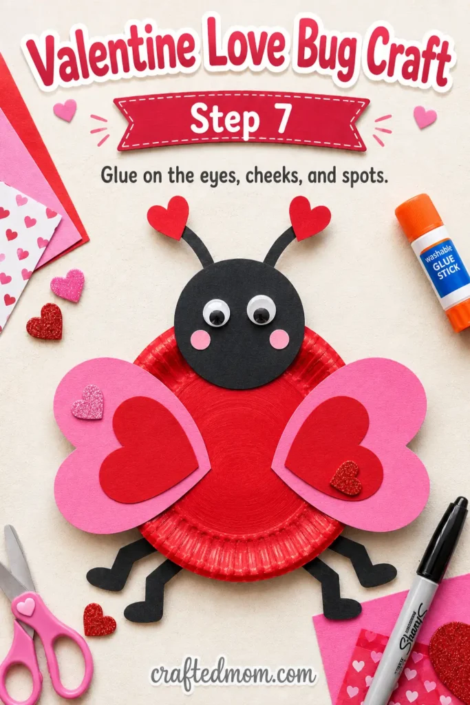 valentine love bug craft - Step 7: Glue on the Eyes, Cheeks, and Spots
