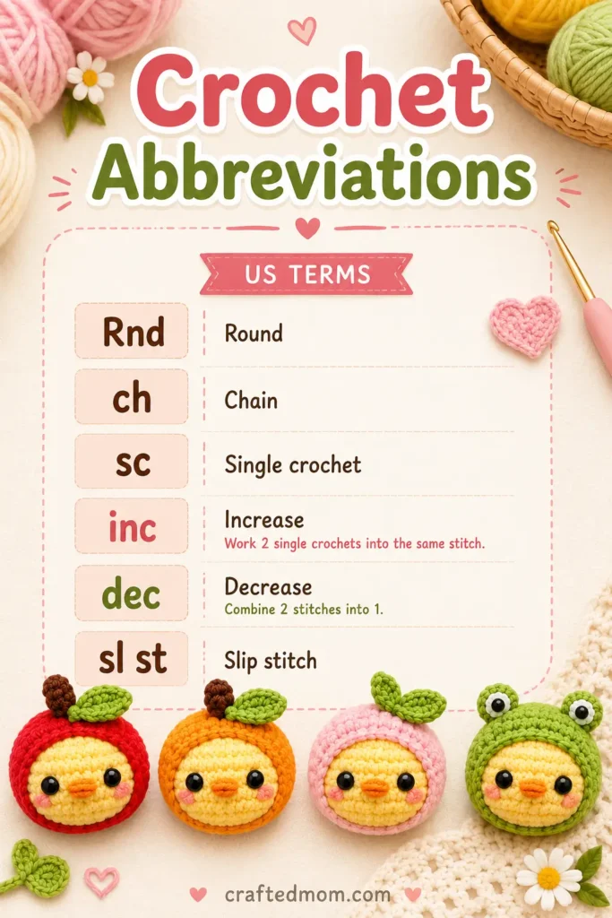 Baby Chicks and Ducks with Hats Crochet Pattern Crochet Abbreviations Baby Chicks and Ducks with Hats Crochet Pattern