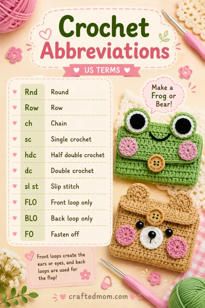 Crochet Abbreviations Frog and Bear Wallet Crochet Pattern