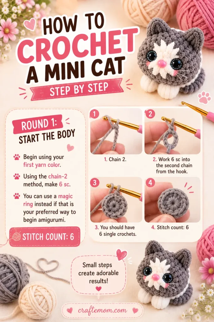 How to Crochet a Mini Cat step by step1