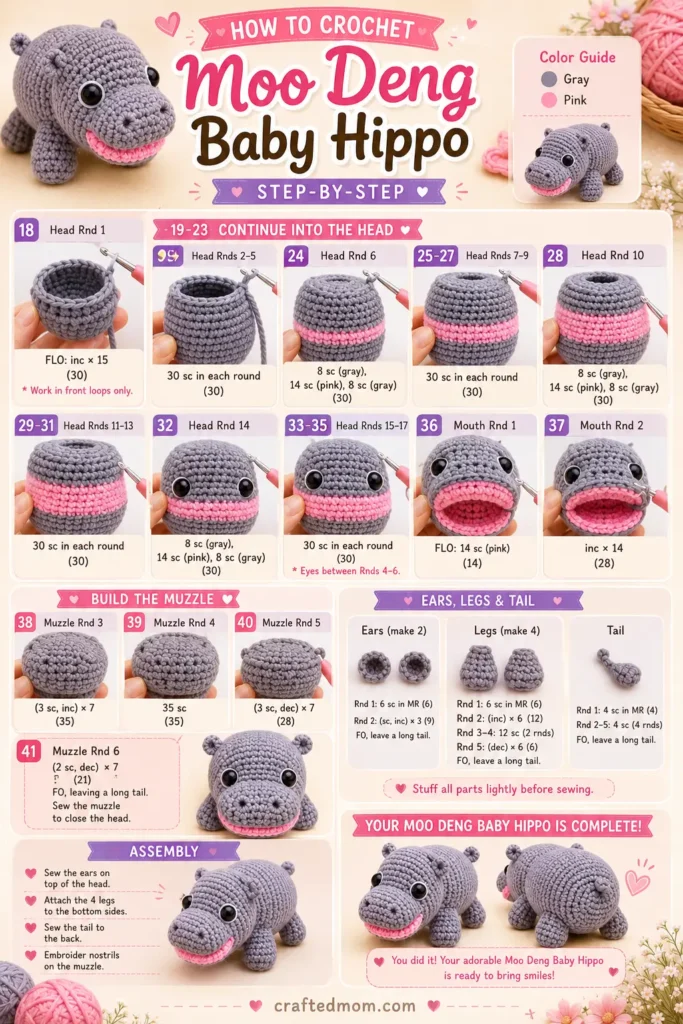 How to Crochet the Moo Deng Baby Hippo Crochet Pattern