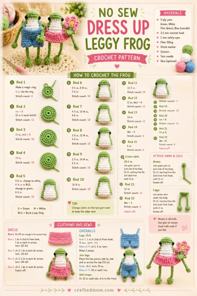 How to Make the No Sew Dress Up Leggy Frog Crochet Pattern