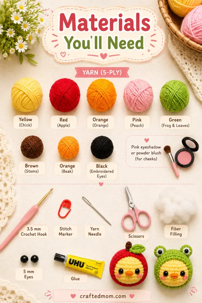 Baby Chicks and Ducks with Hats Crochet Pattern Materials You will Need for Baby Chicks and Ducks with Hats Crochet Pattern