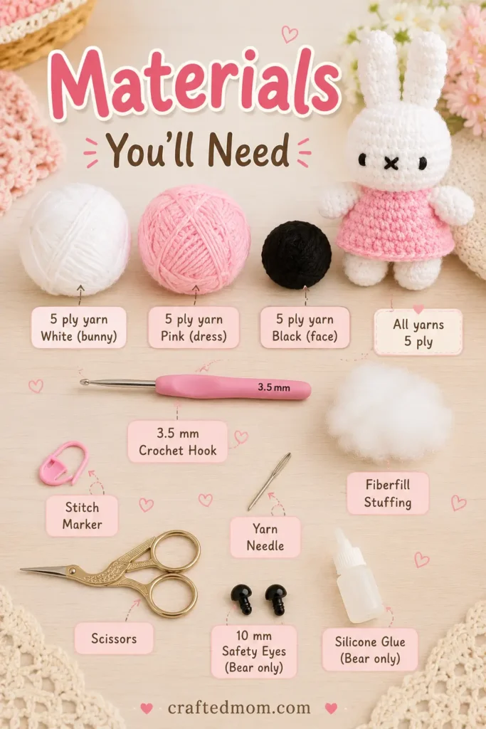 Mini Miffy Crochet Pattern Materials You will Need