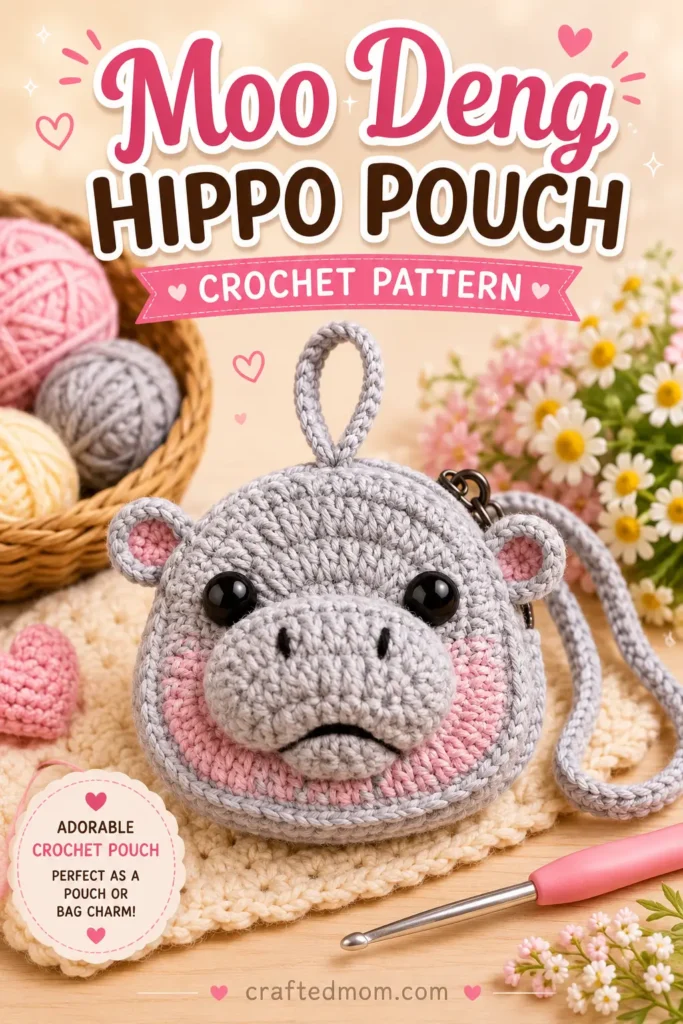 Moo Deng Hippo Pouch Crochet Pattern at a Glance