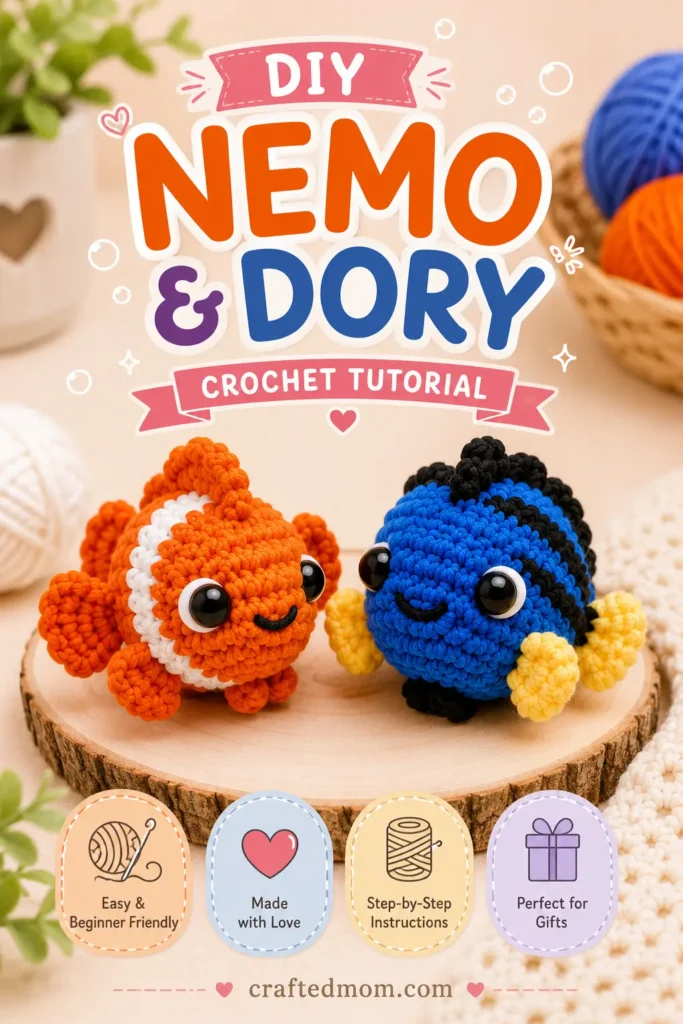 Nemo and Dory Fish Keychain Crochet Pattern at a Glance